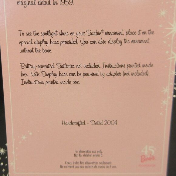 HALLMARK Christmas Keepsake Ornament 45th Anniversary BARBIE Lighted Stand‎ 2004 - Picture 14 of 16